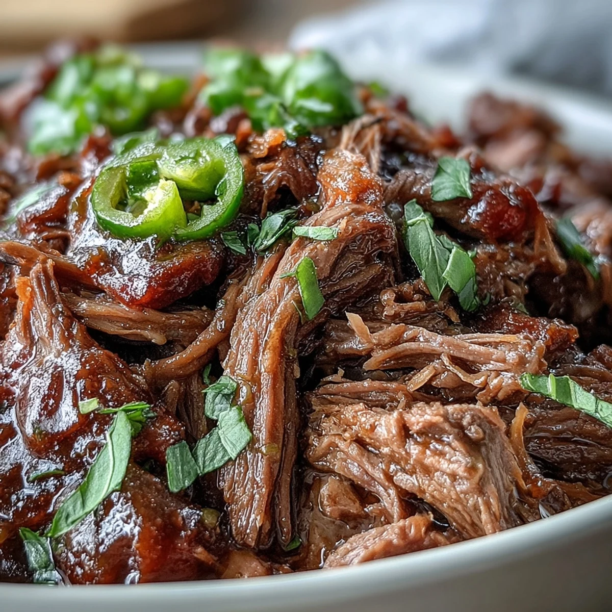 Slow Cooker Mississippi-Style Ranch Beef served over creamy mashed potatoes, garnished with fresh parsley and pan juices.
