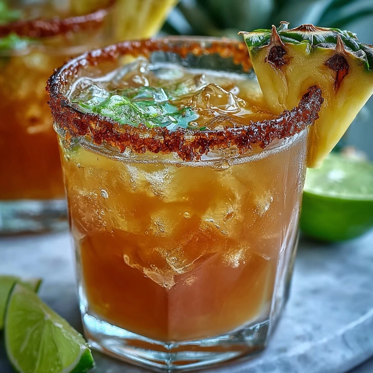 Vibrant pineapple margarita mocktail with lime and salt rim, perfect for festive gatherings.  