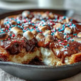 Festive 4th of July S'mores Dip, a molten chocolate and marshmallow delight, perfect for parties.
