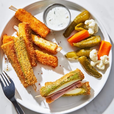Crispy fried pickles on a vibrant platter, perfect for a pickle lovers meal.  