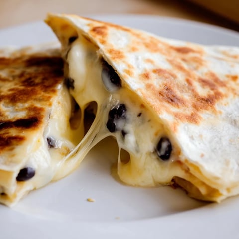 Golden-brown Bean & Cheese Quesadillas, oozing melted cheese, ready to slice and serve with fresh toppings.