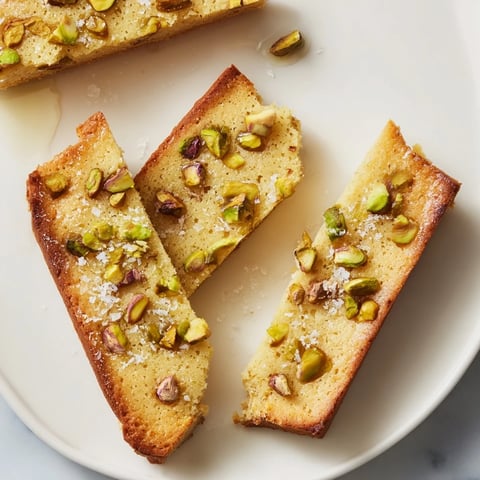 Golden-edged, sea salt salted pistachio slice & bake shortbread cookies arranged neatly on a cooling rack.