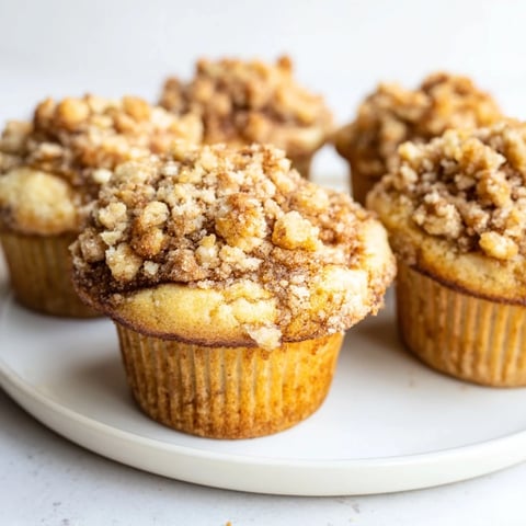 Golden-brown Lightened Christmas Coffee Cake Muffins, baked to perfection, with a crumbly streusel topping, delicious for breakfast.