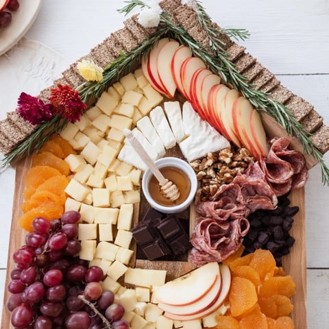 Sweet Home Charcuterie Board brimming with cheeses, fruits, and meats; a visual feast for sharing.