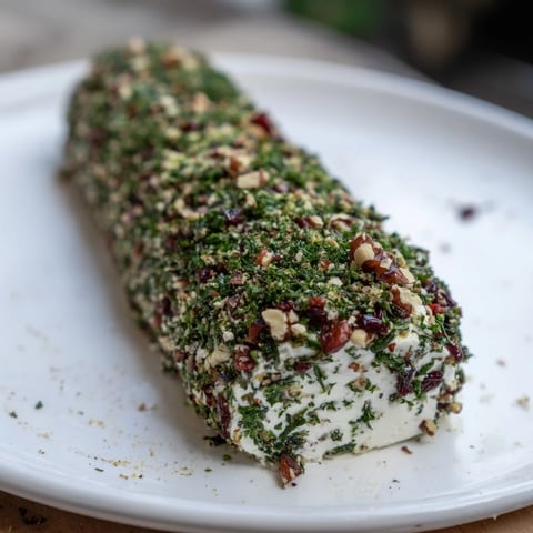 Festive Winter Snowdrift Goat Cheese Log, richly coating the creamy goat cheese appetizer.