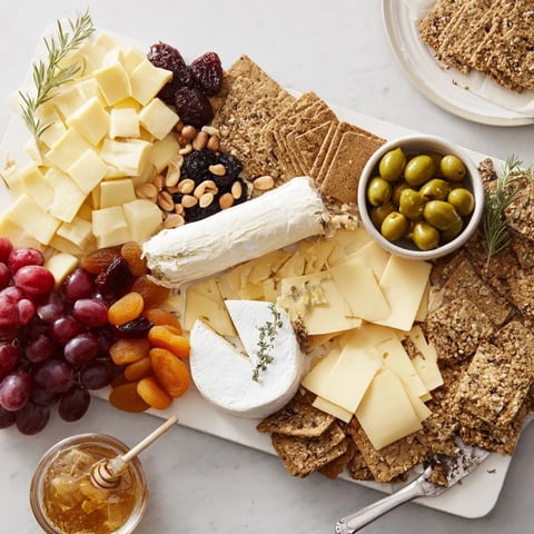 Assorted cheeses and crackers make up a beautiful Housewarming Open House Cheese & Cracker Spread arrangement.