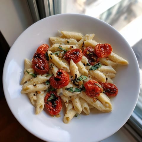 Roasted Boursin Cheese Pasta with burst cherry tomatoes and creamy sauce, a comforting vegetarian dinner.