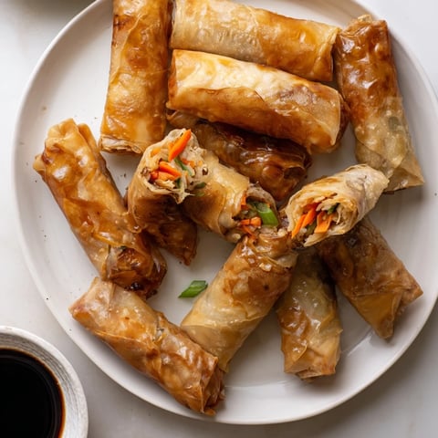 Golden air fryer chicken lumpia bites, a perfectly crispy appetizer ready to dip and enjoy.