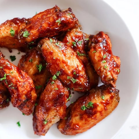Golden, baked Sticky Honey BBQ Wings glistening with a sweet, homemade glaze, ready to devour.