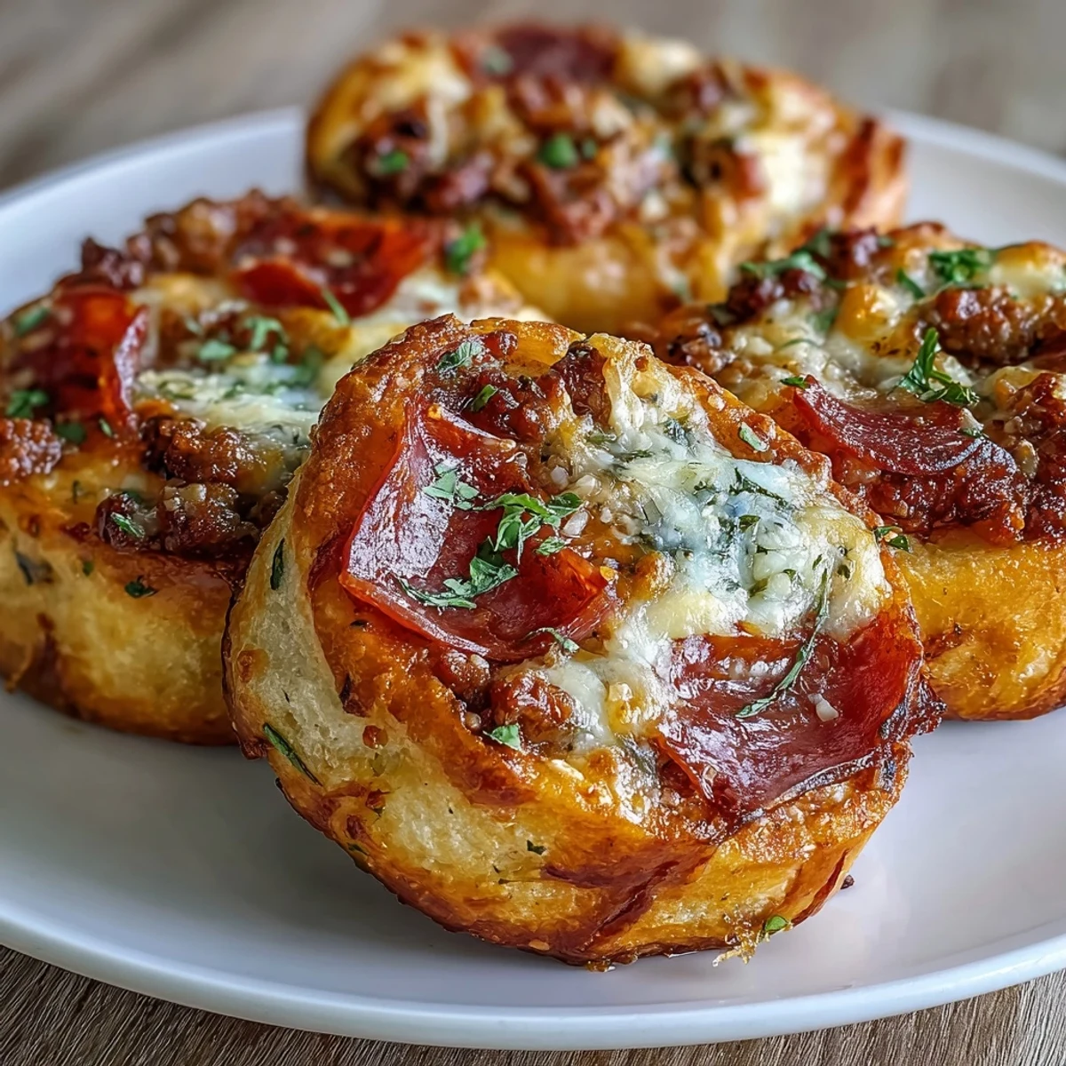 Golden-brown Irresistible High Protein Pepperoni Pizza Rolls fresh from the oven, topped with melted parmesan and herbs.