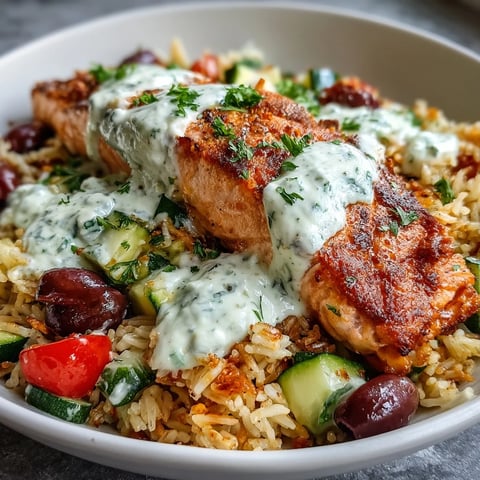 Golden, crispy rice forms the base of this Crispy Rice Salmon Bowl, topped with seared salmon and vibrant Mediterranean vegetables.  