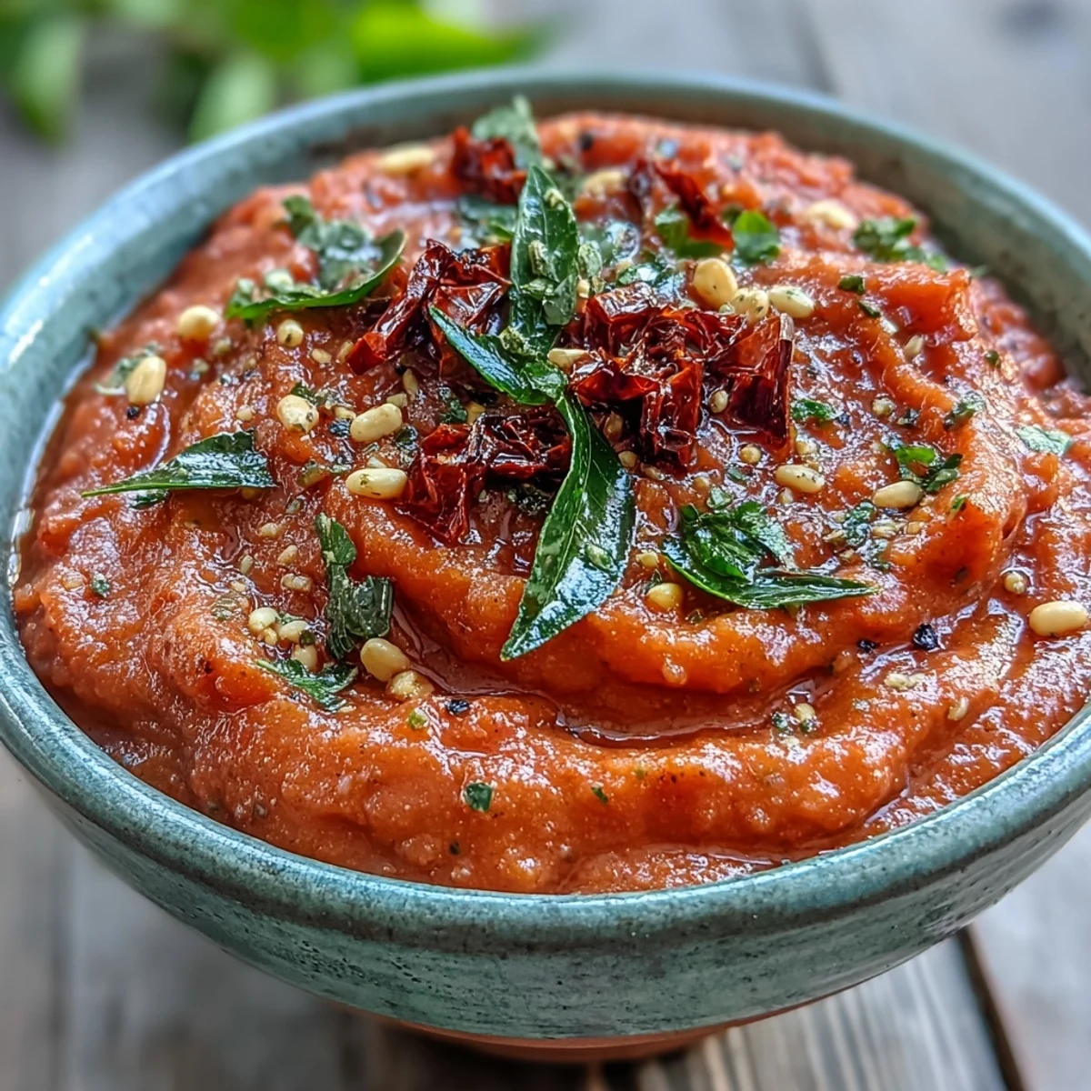 Golden-hued guava chutney swirled in a white bowl, its texture dotted with grated coconut and herbs, ready for scooping onto a crispy dosa.