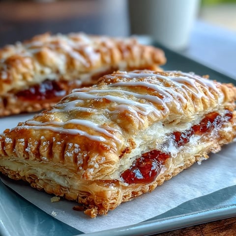 Freshly baked Guava Cheese Pop Tarts on a wire rack, their golden crusts and glossy pink glaze inviting a sweet bite.