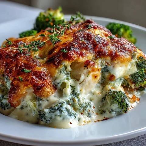 Golden, bubbly cheese tops the Keto Creamy Chicken and Broccoli Casserole, with steam rising from the rich, creamy sauce.