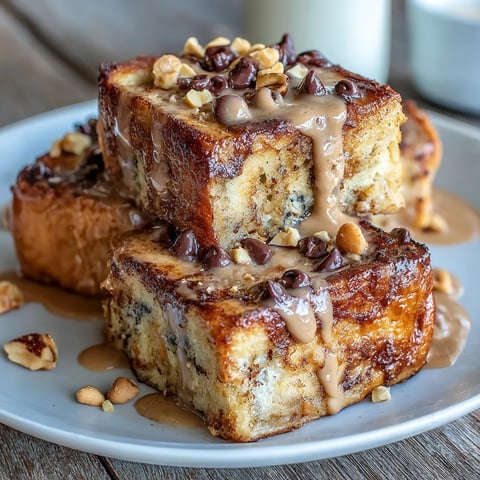 Baked High-Protein Peanut Butter & Chocolate French Toast topped with maple syrup.