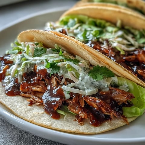 Crispy lettuce tacos filled with smoky BBQ jackfruit and topped with tangy vegan slaw.