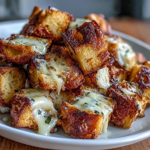 Golden sourdough croutons with crispy edges and a soft center, ideal for French onion soup.  