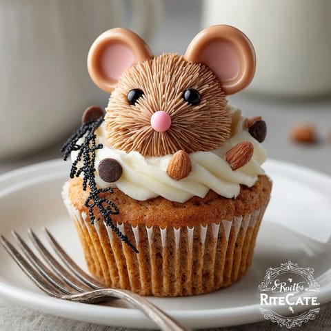 Deliciously moist Silly Pumpkin Spice Rat Cake cupcakes with cream cheese frosting, ready to be enjoyed.