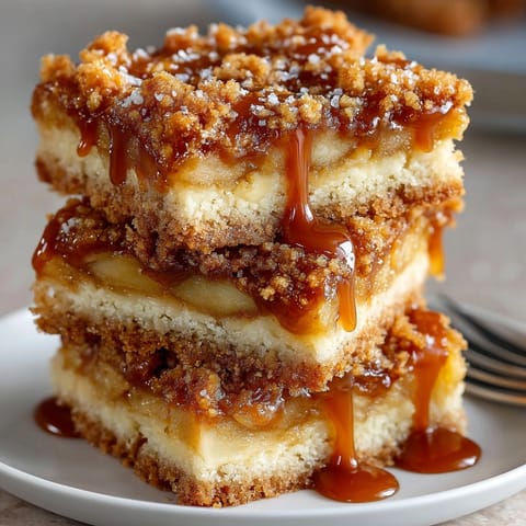 A square of Salted Caramel Apple Pie Bars, showing the layers of flavors, perfect for sharing this fall.