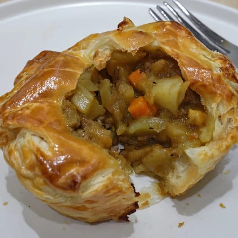 Golden-brown Japanese Curry Pie Muffins filled with spiced meat and hearty vegetables.  