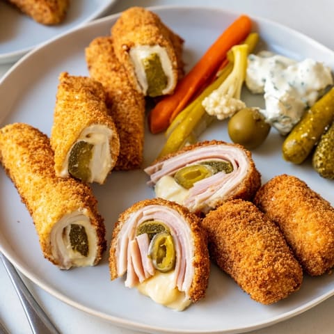 Tangy pickled-wrapped bites and assorted veggies combine for a pickle lovers meal.  