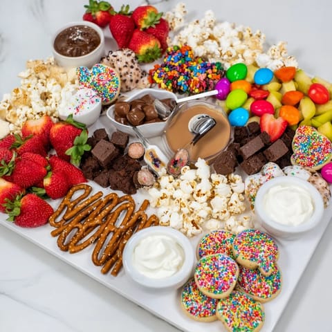 Festive dessert boards filled with treats and snacks, ideal for sharing.  