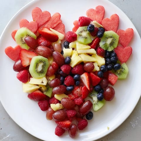 Vibrant Sweetheart Fruit Board shows luscious strawberries, grapes, and heart-shaped watermelon for sharing.