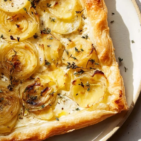 Freshly baked and savory, this Caramelized Onion Tart features a rustic crust and cheesy topping.