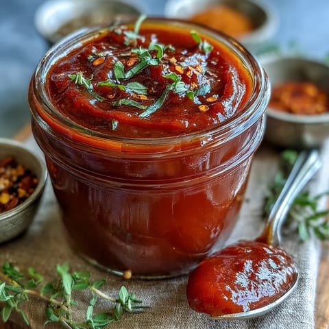 Steamed and glossy Guava BBQ Sauce From Scratch glistening in a white bowl, surrounded by fresh guava slices and smoked paprika. 