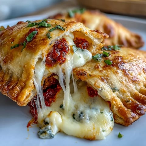 Stack of homemade High Protein Pizza Hot Pockets on a rustic wooden board, served alongside a small bowl of warm marinara dipping sauce for lunch.