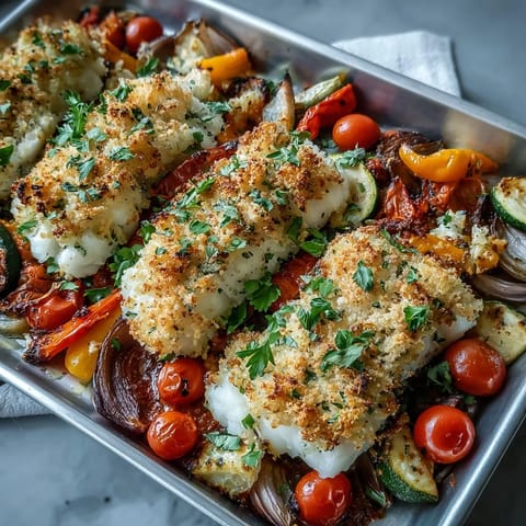 Fork-tender cod fillets with crispy Parmesan crusting and caramelized tomatoes from this one-pan dinner.