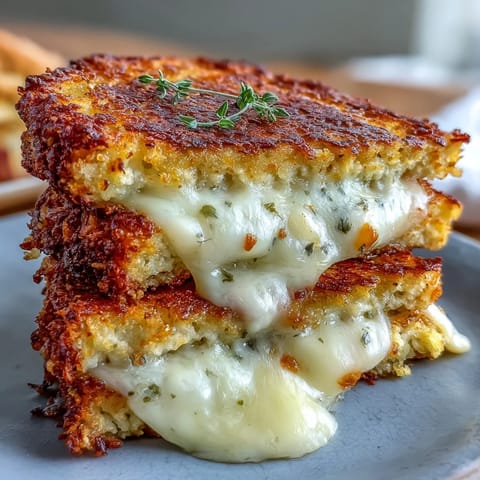A close-up of Keto Cheesy Cauliflower Bread Grilled Cheese, perfect for a low-carb lunch.