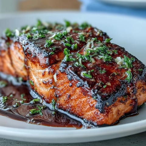 Savory baked salmon with honey-Dijon glaze, served on a platter with fresh parsley garnish for a flavorful dinner.