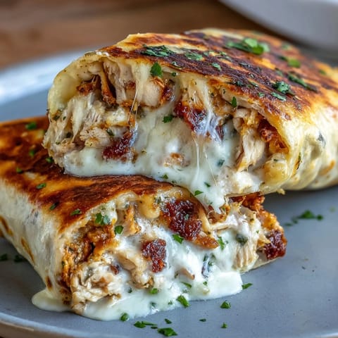 Low carb cheesy garlic chicken wraps with tender shredded chicken and melty mozzarella, served hot and golden in a skillet.