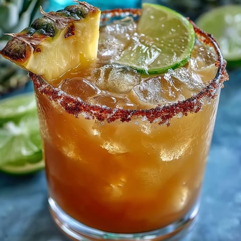 Refreshing tropical mocktail blending pineapple and lime juices, served over ice with citrus garnish.  
