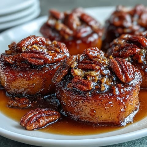 Golden candied yams glazed in buttery brown sugar, topped with crunchy toasted pecans—perfect for holiday feasts or cozy dinners.
