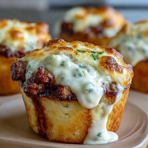 Individual muffin tin shepherds pies with rich ground beef, peas, and carrots, crowned by creamy, buttery mashed potatoes.  