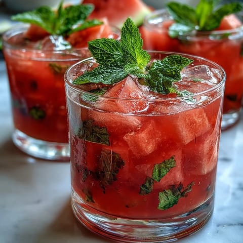 Vibrant watermelon mint lemonade in a clear pitcher, garnished with lemon slices and fresh mint.