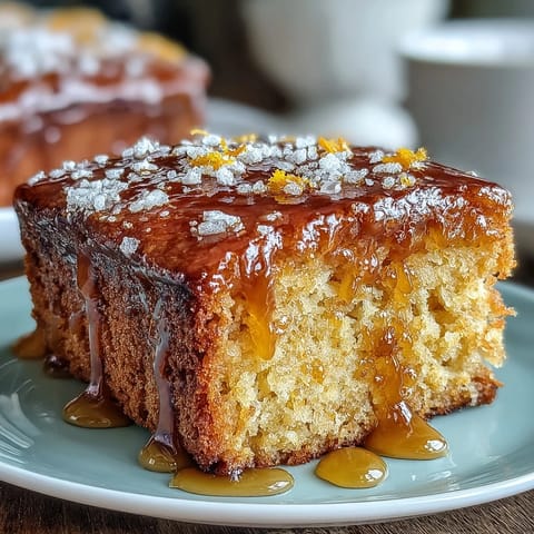 Whole orange cake with golden crust and tender texture, made by blending the entire fruit for intense flavor.  