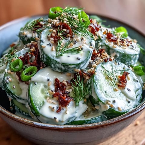 Crisp TikTok cucumber salad photographed with creamy everything bagel dressing.