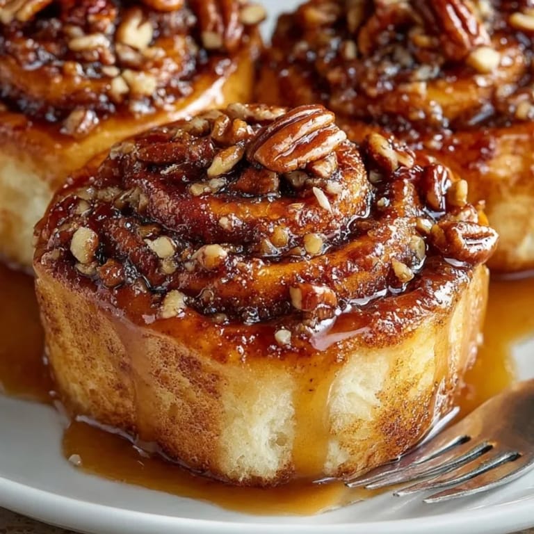 Warm, soft Maple Pecan Sticky Buns, topped with a sweet maple-pecan caramel.