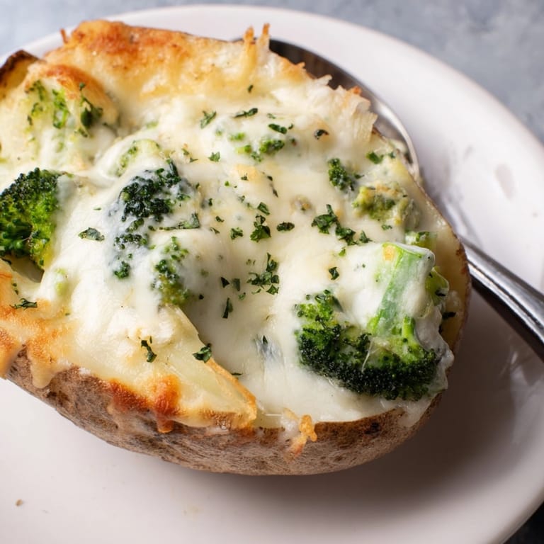 Savory Alfredo Broccoli Stuffed Potato Skins, a delicious cheesy and veggie appetizer recipe.