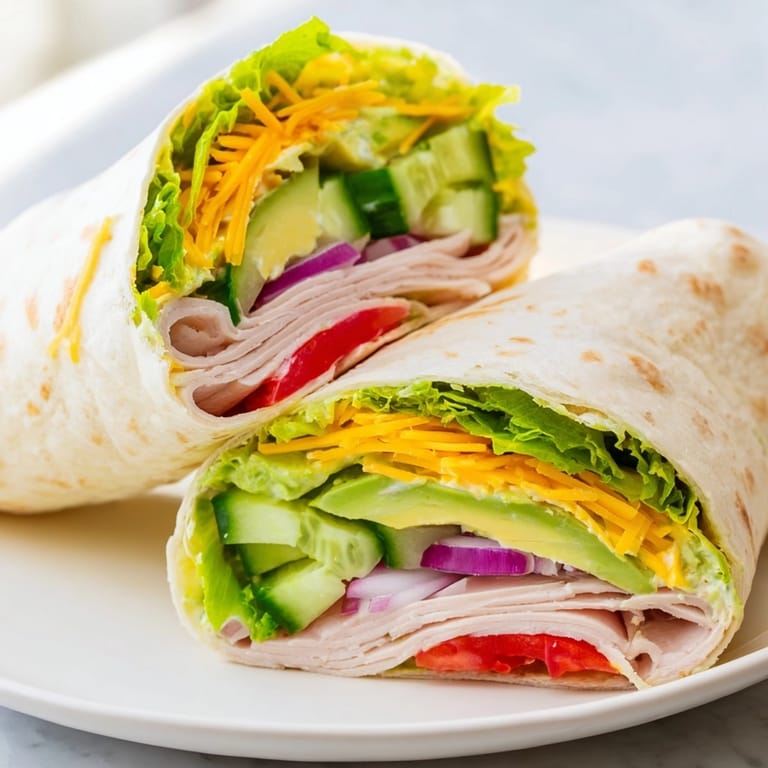 Easy Avocado Ranch Turkey Wraps: a vibrant midday meal, colorful and neatly sliced.