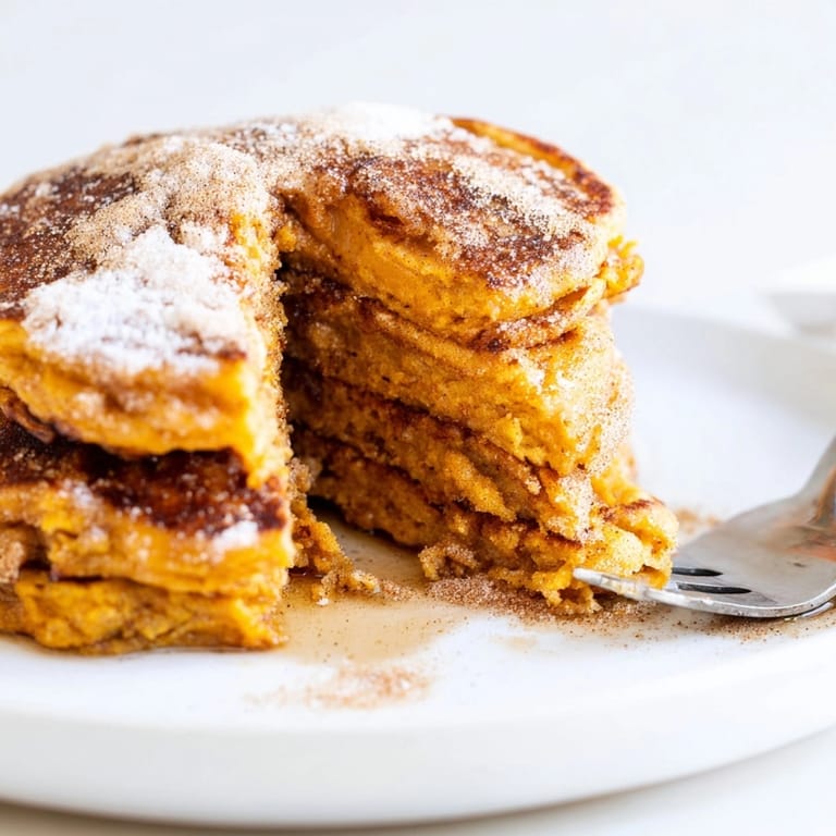Close-up of delicious Cinnamon Sugar Sweet Potato Pancakes, showcasing a tender crumb.