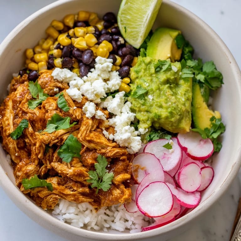 Tempting Green Enchiladas Rice Bowl garnished with radishes and lime for flavor.