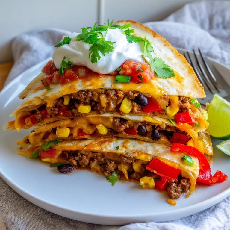 Golden-brown Sheet Pan Quesadillas showcasing seasoned beef and oozy melted cheese delight.