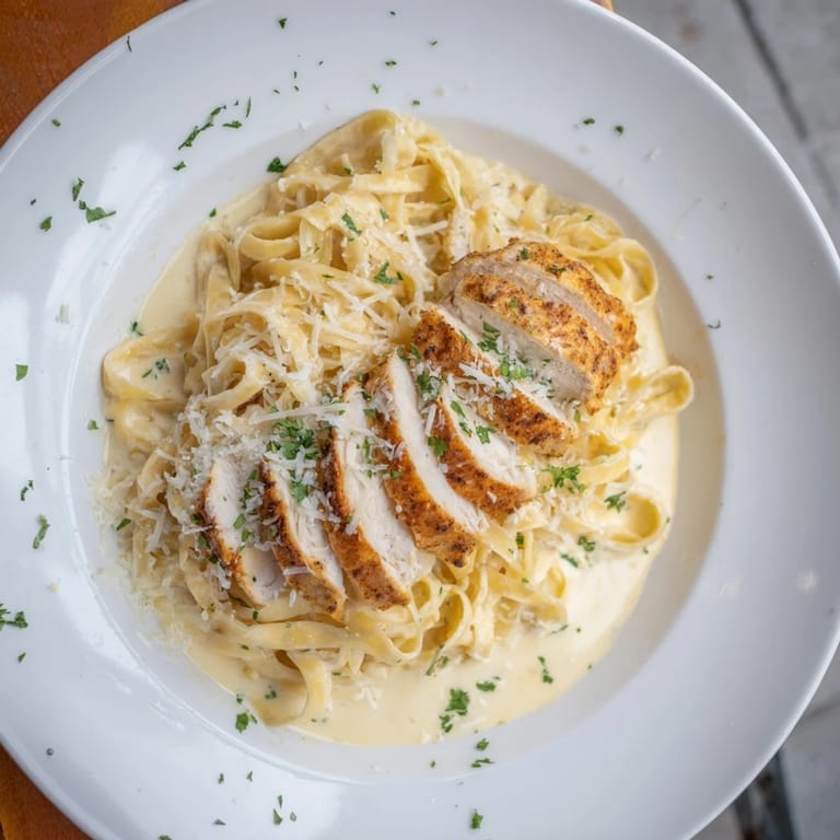 Picture a steaming bowl of Spicy Cajun Chicken Alfredo with vibrant parsley and Parmesan.