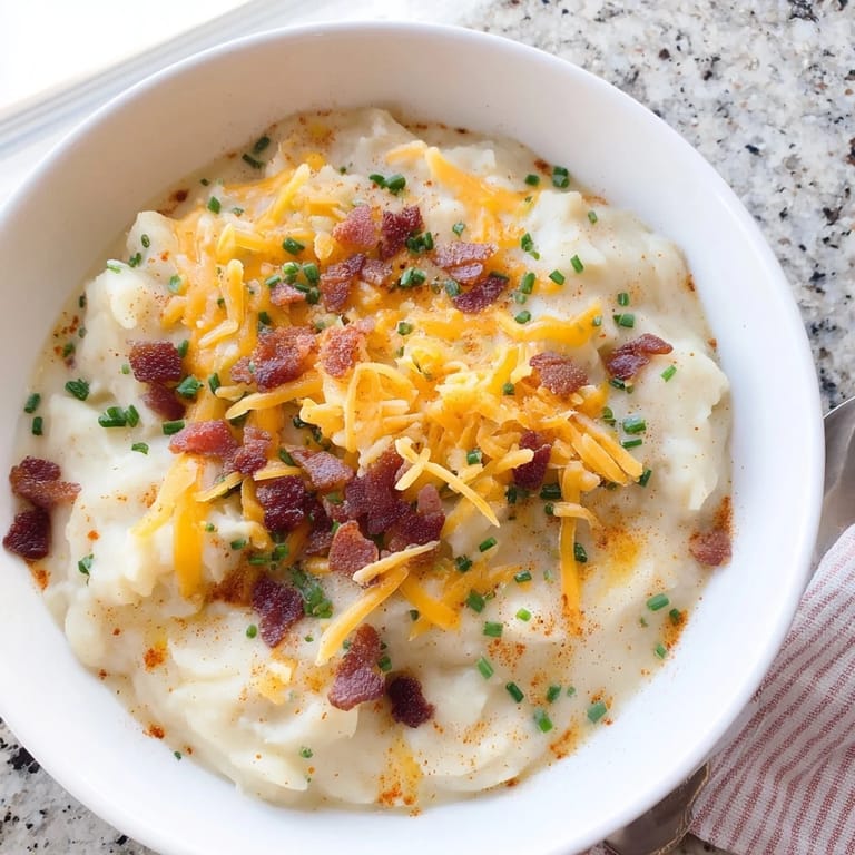 The creamy texture of The Ultimate Baked Potato Soup is visible, served with a swirl of sour cream.