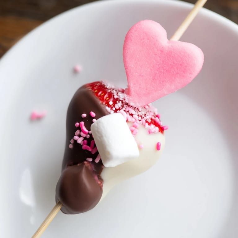 This Cupid's Arrow Candy Tray sparkles with sprinkles, featuring chocolate-dipped fruit and adorable heart gummies.