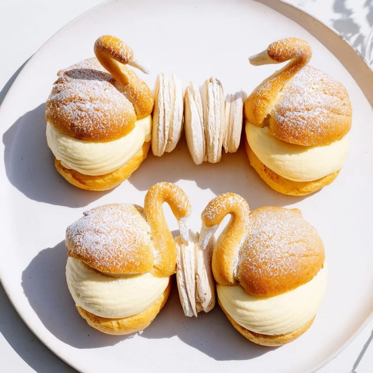 These beautiful Feathered Friend Swan Pastry Platter creations have delicate necks atop creamy vanilla filling.